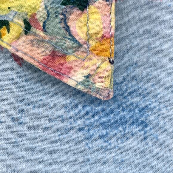 TAKEAWAY Top Womens L Floral Print Sleeveless Shirt Blouse Cotton Blue Vintage - Picture 6 of 10